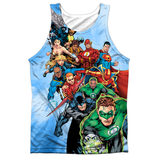 Jla - Heroes Unite - Adult 100% Poly Tank Top - White