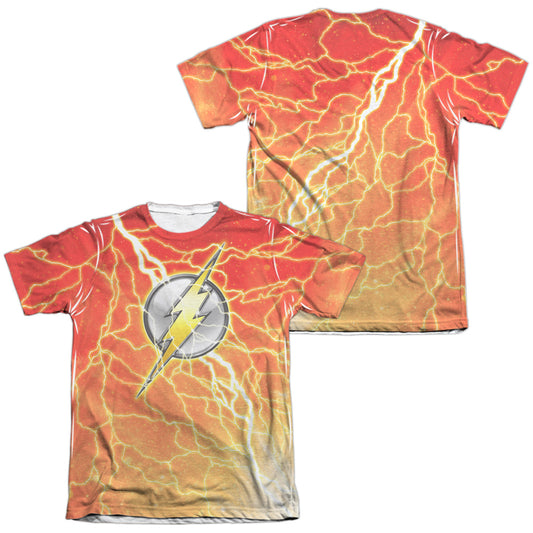 Jla - Lightning Logo (Front/back Print) - Adult 65/35 Poly/cotton Short Sleeve Tee - White T-shirt