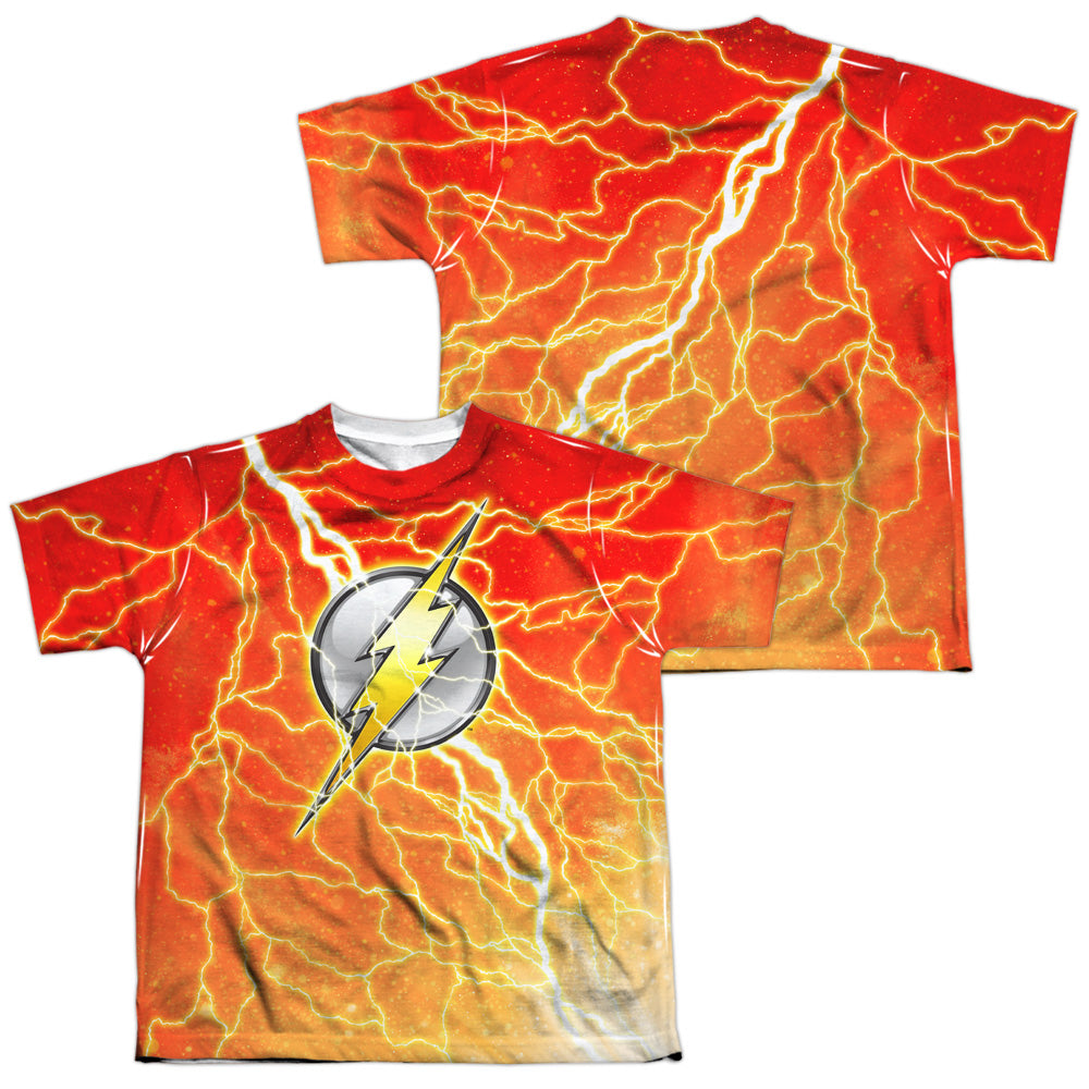 Jla - Lightning Logo - Short Sleeve Youth Poly Crew - White T-shirt