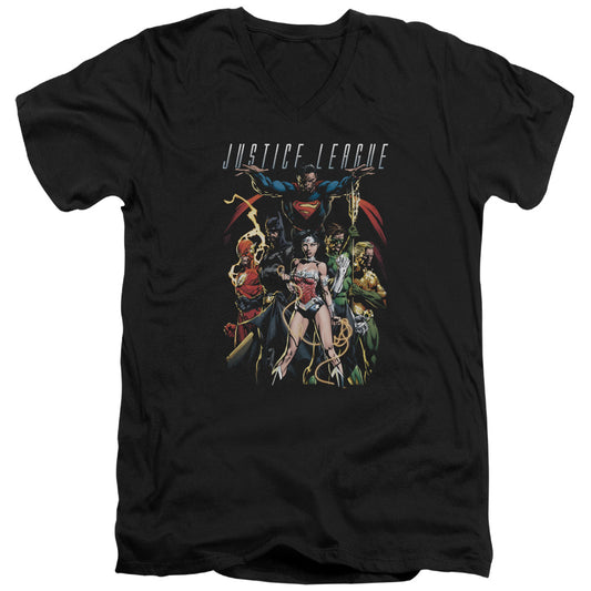Jla - Dark Days - Short Sleeve Adult V-neck 30/1 - Black T-shirt