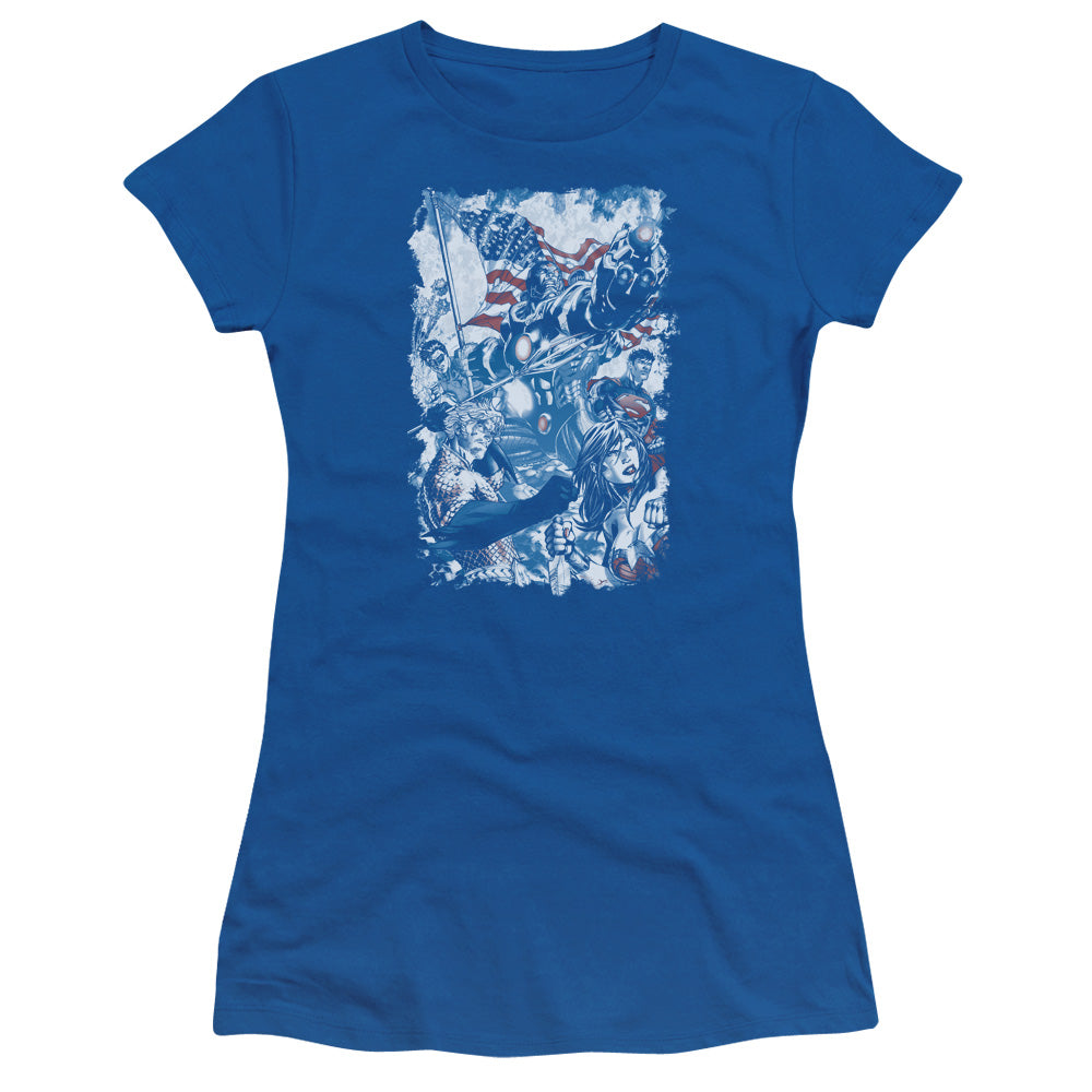 Jla - American Justice - Short Sleeve Junior Sheer - Royal Blue T-shirt