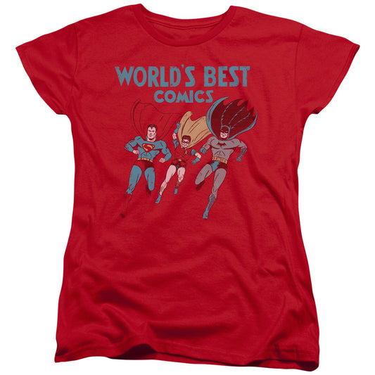 Jla - Worlds Best - Short Sleeve Womens Tee - Red T-shirt