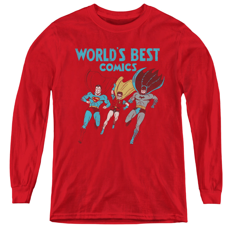 Jla Worlds Best - Youth Long Sleeve Tee - Red