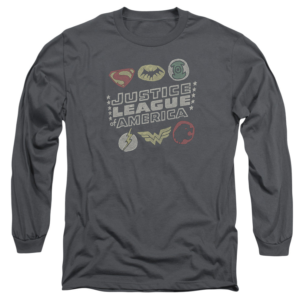 Jla - Symbols - Long Sleeve Adult 18/1 - Charcoal T-shirt