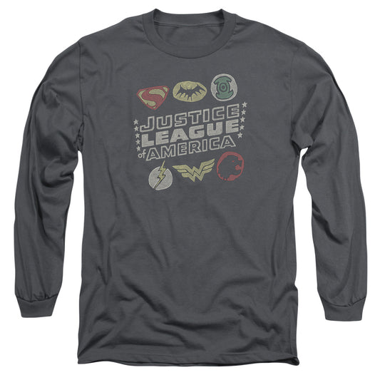 Jla - Symbols - Long Sleeve Adult 18/1 - Charcoal T-shirt