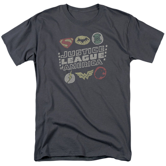 Jla - Symbols - Short Sleeve Adult 18/1 - Charcoal T-shirt
