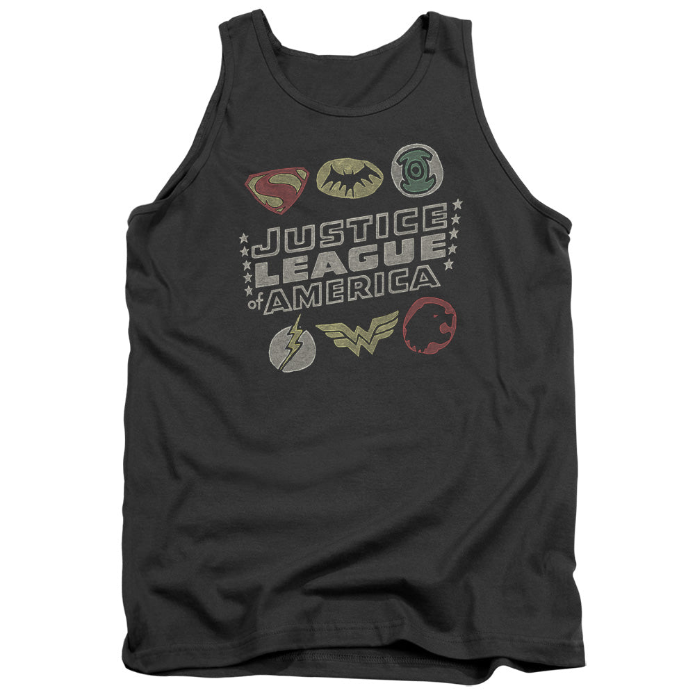 Jla - Symbols - Adult Tank - Charcoal