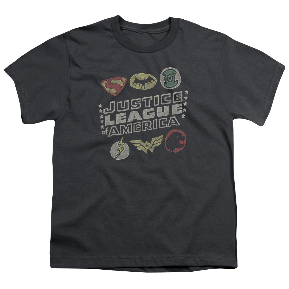 Jla - Symbols - Short Sleeve Youth 18/1 - Charcoal T-shirt