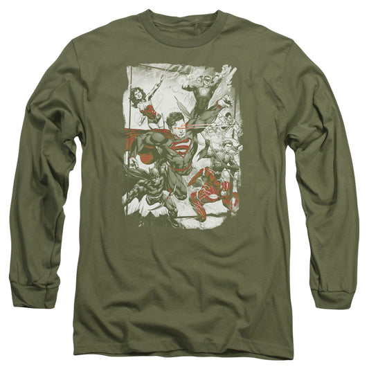 Jla - Green And Red - Long Sleeve Adult 18/1 - Military Green T-shirt