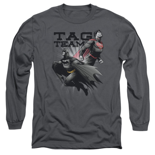Jla - Tag Team - Long Sleeve Adult 18/1 - Charcoal T-shirt
