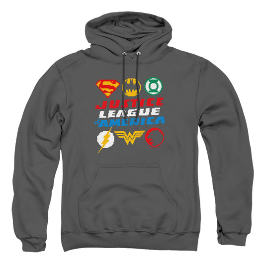 Jla - Pixel Logos - Adult Pull-over Hoodie - Charcoal