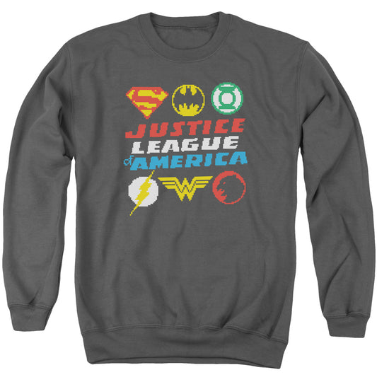 Jla - Pixel Logos - Adult Crewneck Sweatshirt - Charcoal