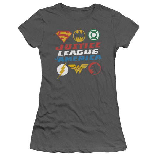 Jla - Pixel Logos - Short Sleeve Junior Sheer - Charcoal T-shirt