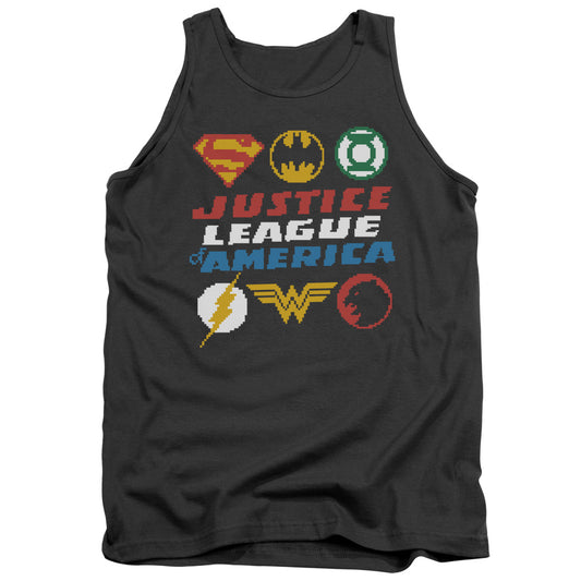 Jla - Pixel Logos - Adult Tank - Charcoal