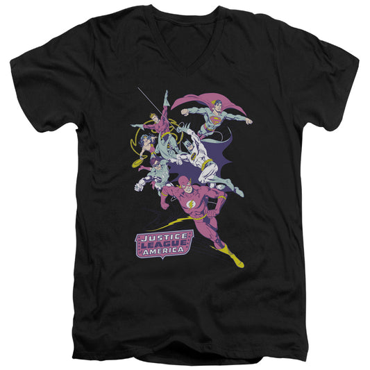 Jla - Colorful League - Short Sleeve Adult V-neck 30/1 - Black T-shirt