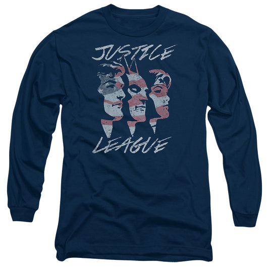 Jla - Justice For America - Long Sleeve Adult 18/1 - Navy T-shirt