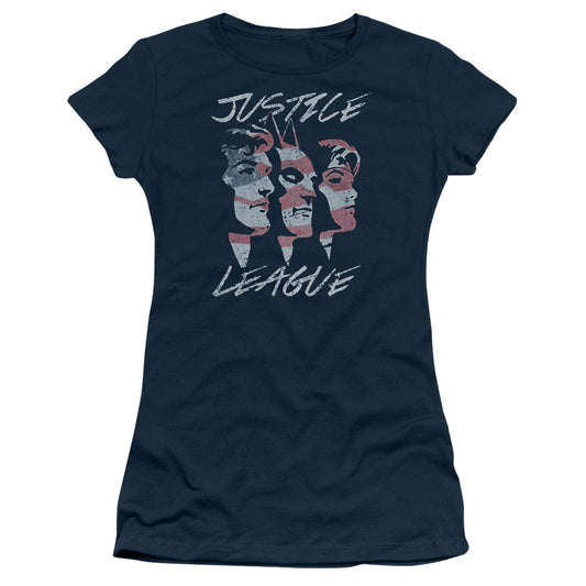 Jla - Justice For America - Short Sleeve Junior Sheer - Navy T-shirt