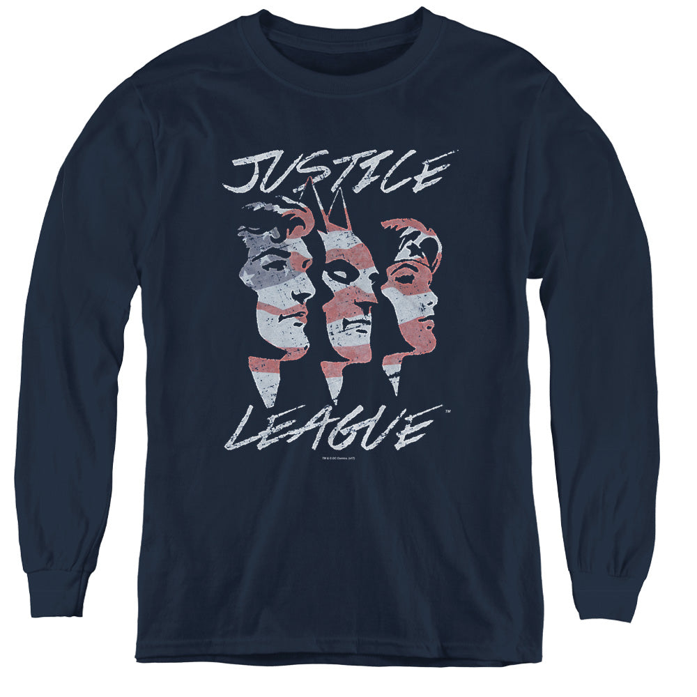 Jla - Justice For America - Youth Long Sleeve Tee - Navy