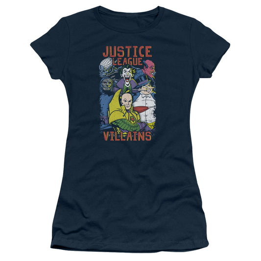 Jla - Villians - Short Sleeve Junior Sheer - Navy T-shirt