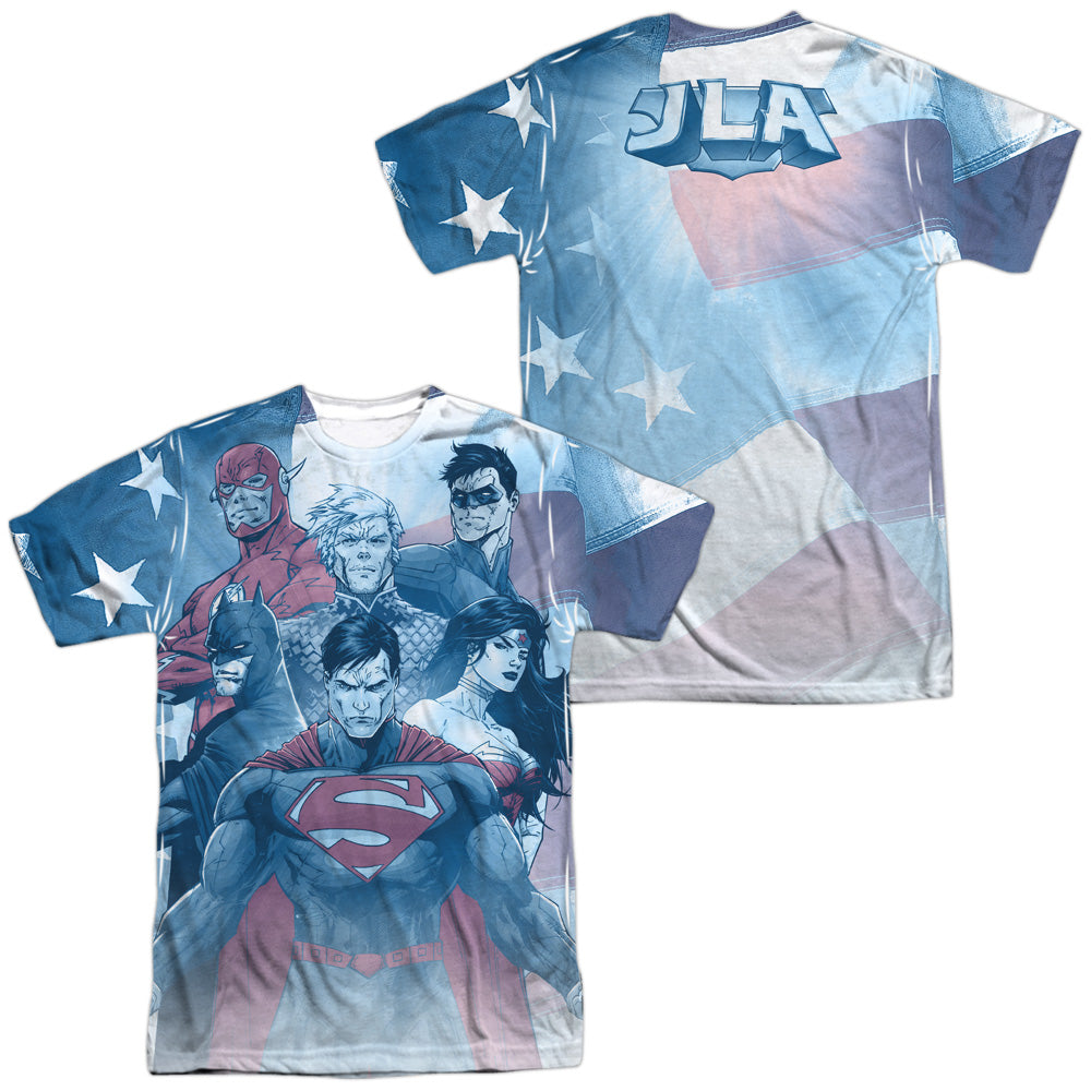 Jla - United (Front/back Print) - Short Sleeve Adult Poly Crew - White T-shirt