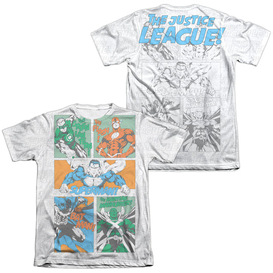 Jla - Justice Panels (Front/back Print) - Adult Poly/cotton Short Sleeve Tee - White T-shirt