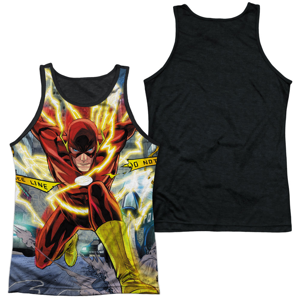 Jla - Police Line - Adult Poly Tank Top Black Back - White