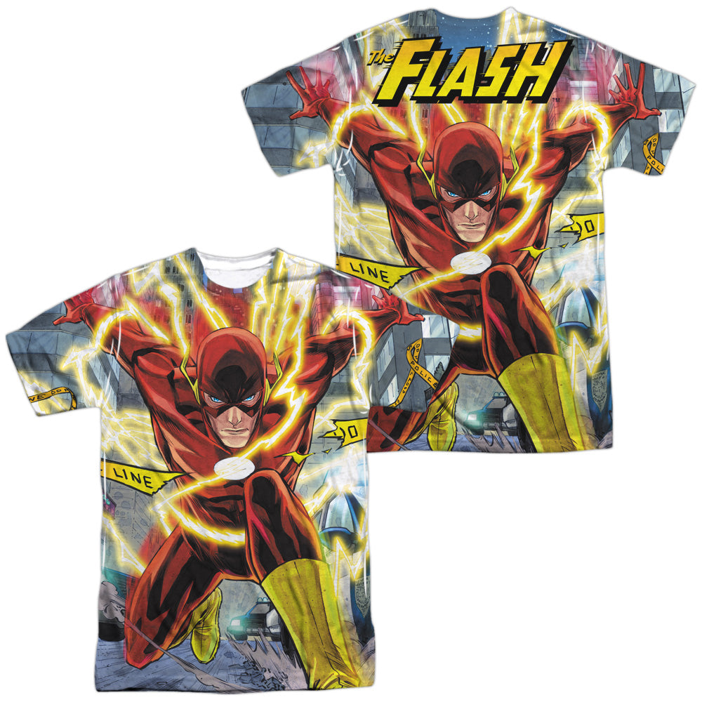 Jla - Police Line (Front/back Print) - Short Sleeve Adult Poly Crew - White T-shirt