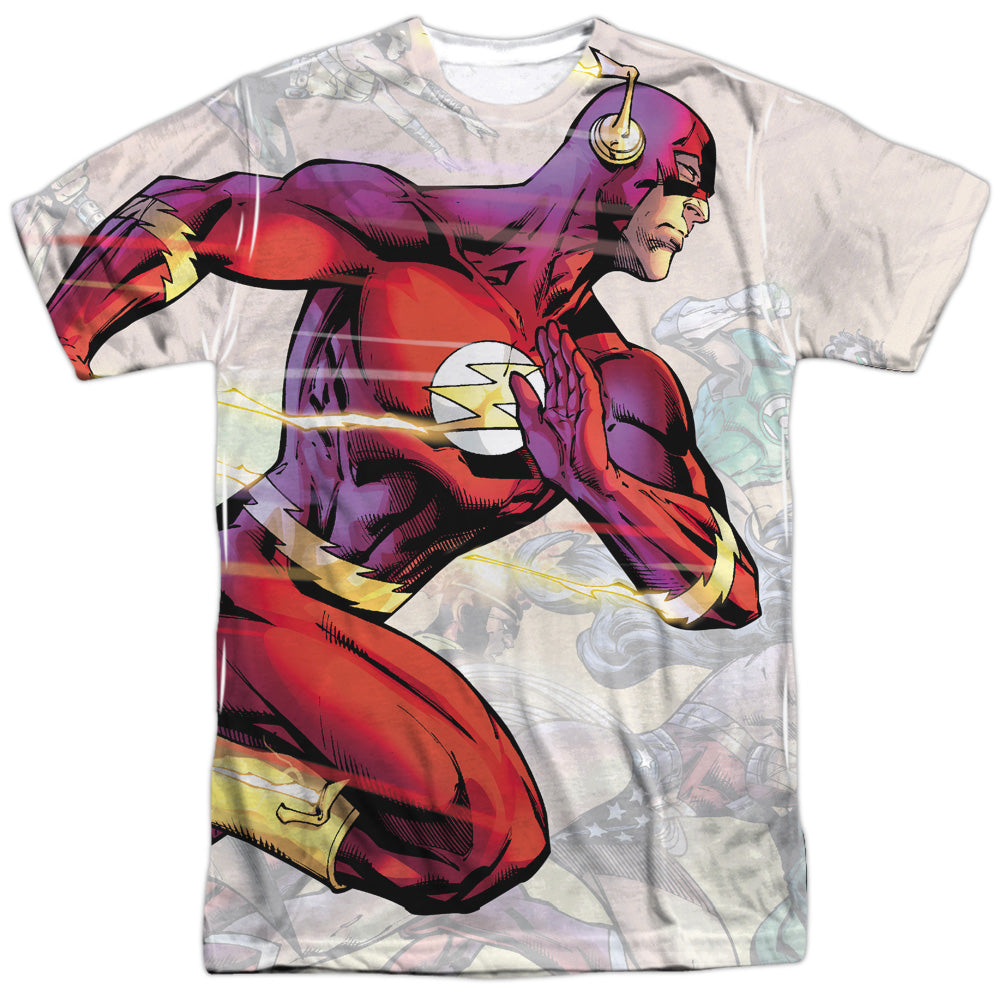 Jla - Taking The Lead - Short Sleeve Adult Poly Crew - White T-shirt