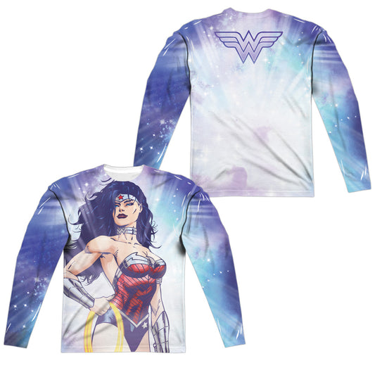 Jla - Warrior Goddess (Front/back Print) - Long Sleeve Adult Poly Crew  - White T-shirt