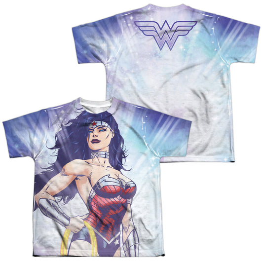 Jla - Warrior Goddess (Front/back Print) - Short Sleeve Youth Poly Crew - White T-shirt