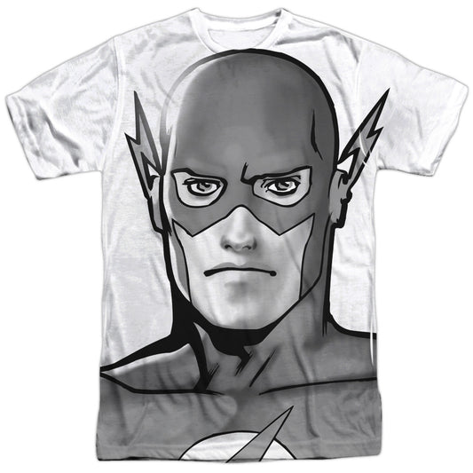 Jla - Bw Flash Head - Short Sleeve Adult Poly Crew - White T-shirt