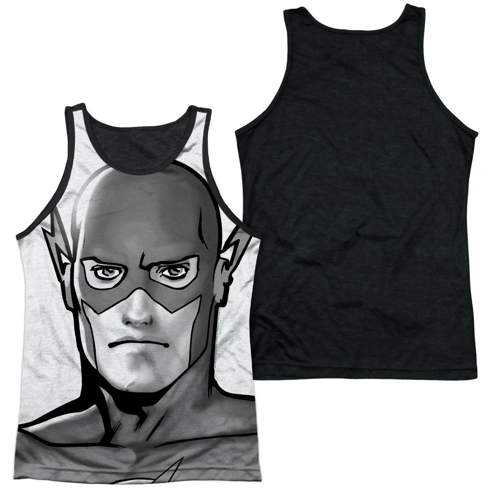 Jla - Bw Flash Head - Adult Poly Tank Top Black Back - White