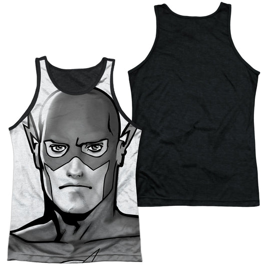Jla - Bw Flash Head - Adult Poly Tank Top Black Back - White