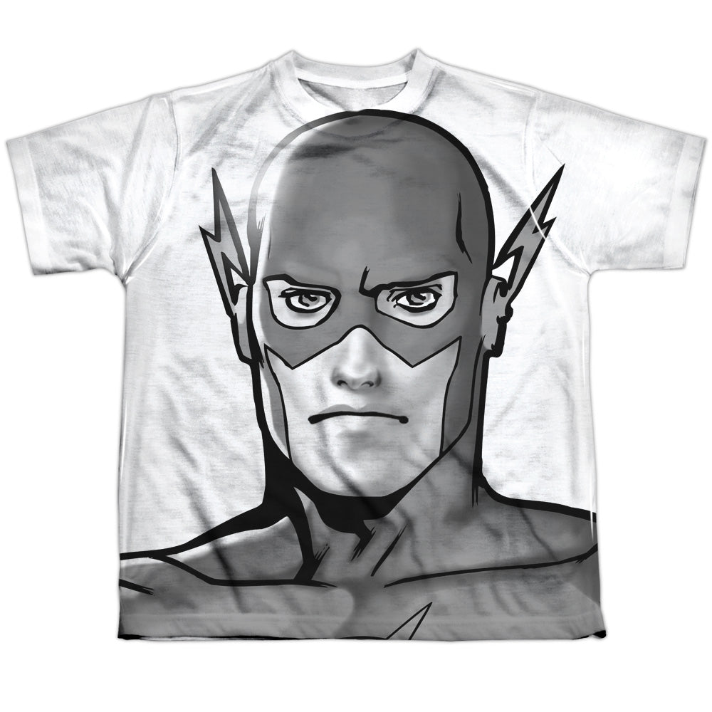 Jla - Bw Flash Head - Short Sleeve Youth Poly Crew - White T-shirt