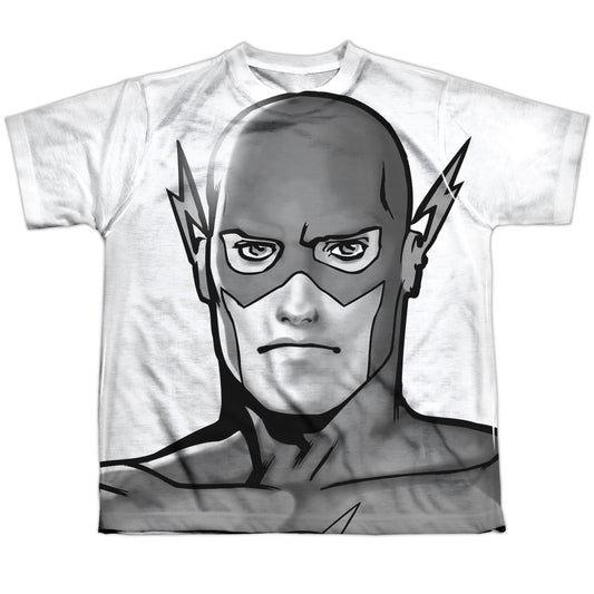 Jla - Bw Flash Head - Short Sleeve Youth Poly Crew - White T-shirt