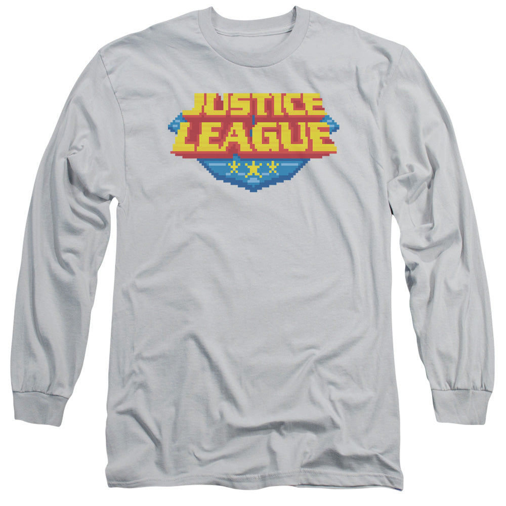 Jla - 8 Bit Logo - Long Sleeve Adult 18/1 - Silver T-shirt