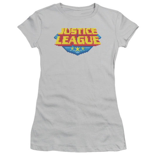 Jla - 8 Bit Logo - Short Sleeve Junior Sheer - Silver T-shirt