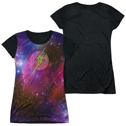 Jla - Flash Galaxy - Short Sleeve Junior Poly Black Back - White T-shirt