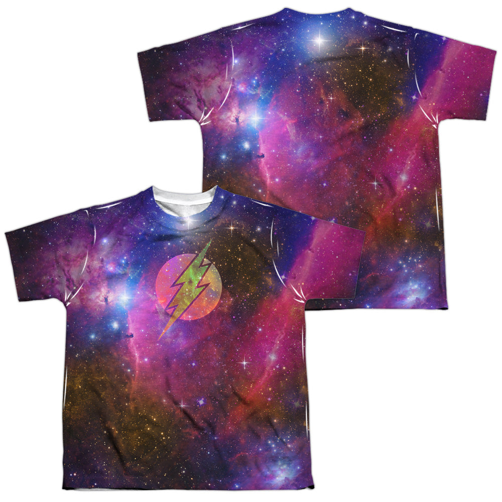 Jla - Flash Galaxy (Front/back Print) - Short Sleeve Youth Poly Crew - White T-shirt