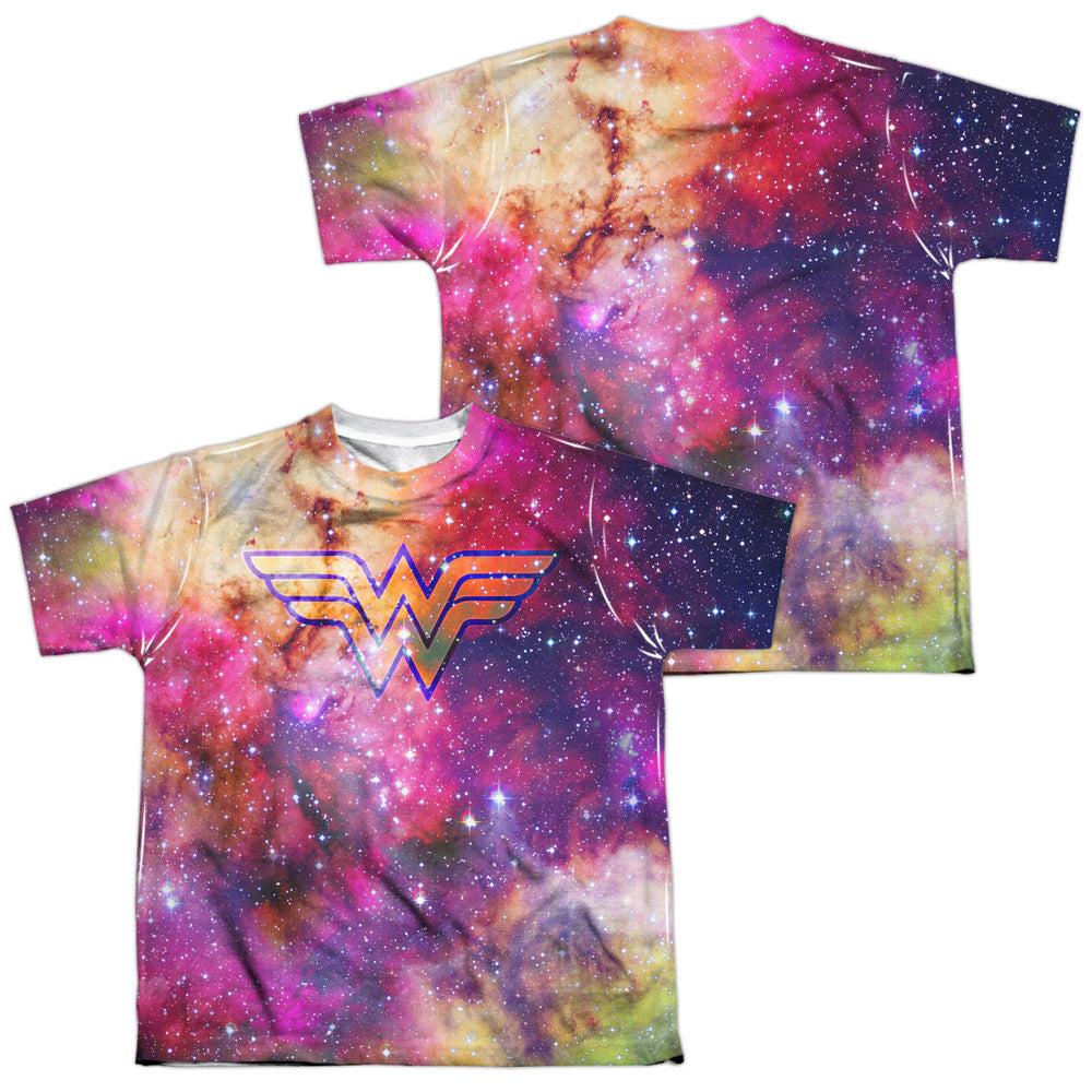 Jla - Wonder Galaxy (Front/back Print) - Short Sleeve Youth Poly Crew - White T-shirt