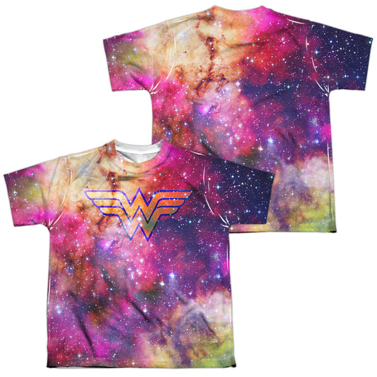 Jla - Wonder Galaxy (Front/back Print) - Short Sleeve Youth Poly Crew - White T-shirt
