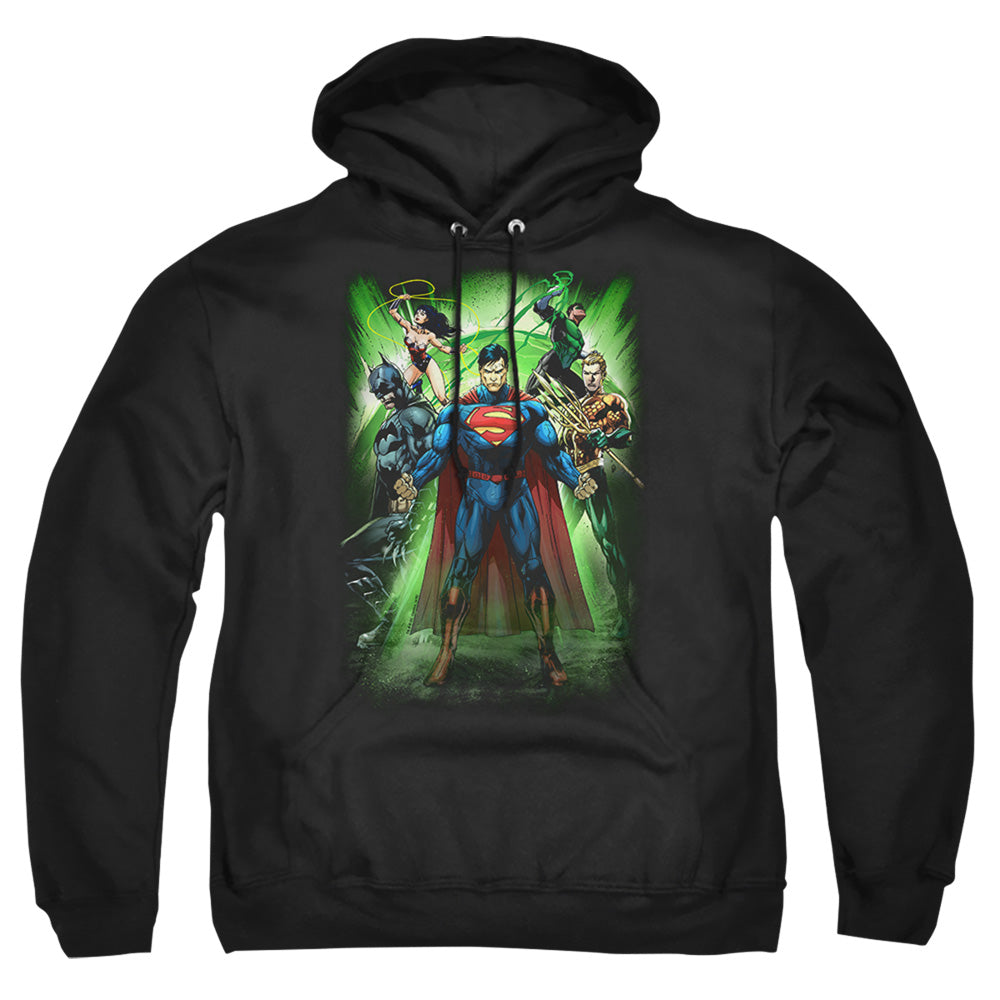 Jla - Power Burst - Adult Pull-over Hoodie - Black