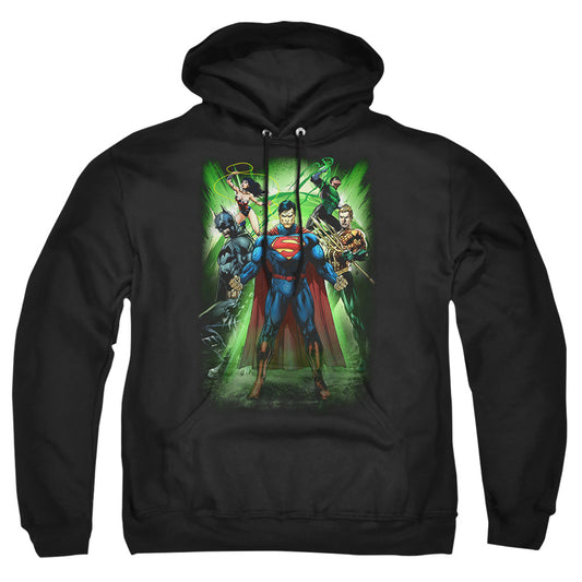 Jla - Power Burst - Adult Pull-over Hoodie - Black