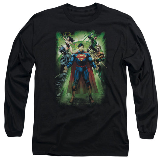 Jla - Power Burst - Long Sleeve Adult 18/1 - Black T-shirt