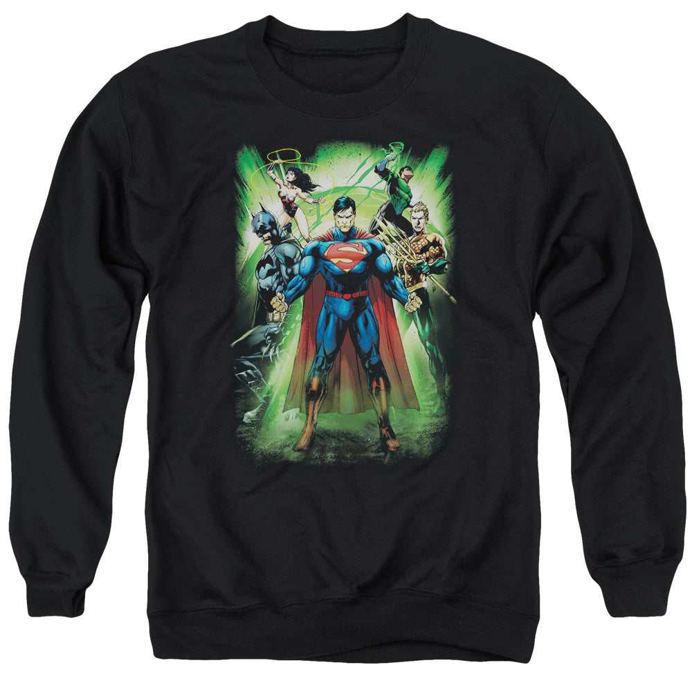 Jla - Power Burst - Adult Crewneck Sweatshirt - Black