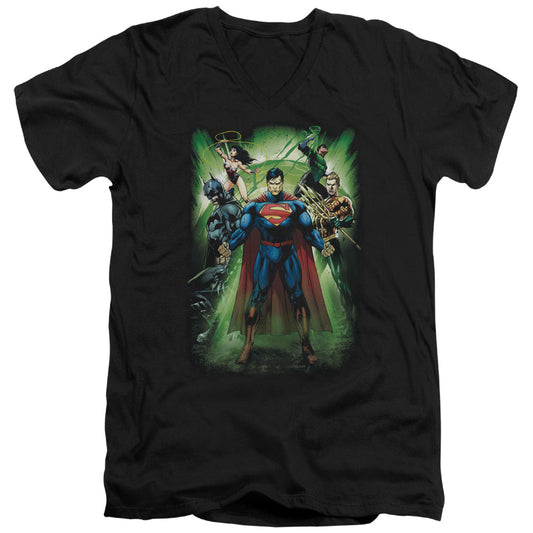 Jla - Power Burst - Short Sleeve Adult V-neck 30/1 - Black T-shirt