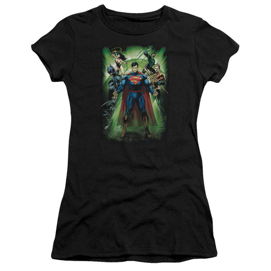 Jla - Power Burst - Short Sleeve Junior Sheer - Black T-shirt