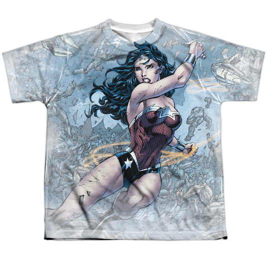 Jla - Wonder Warrior - Short Sleeve Youth Poly Crew - White T-shirt