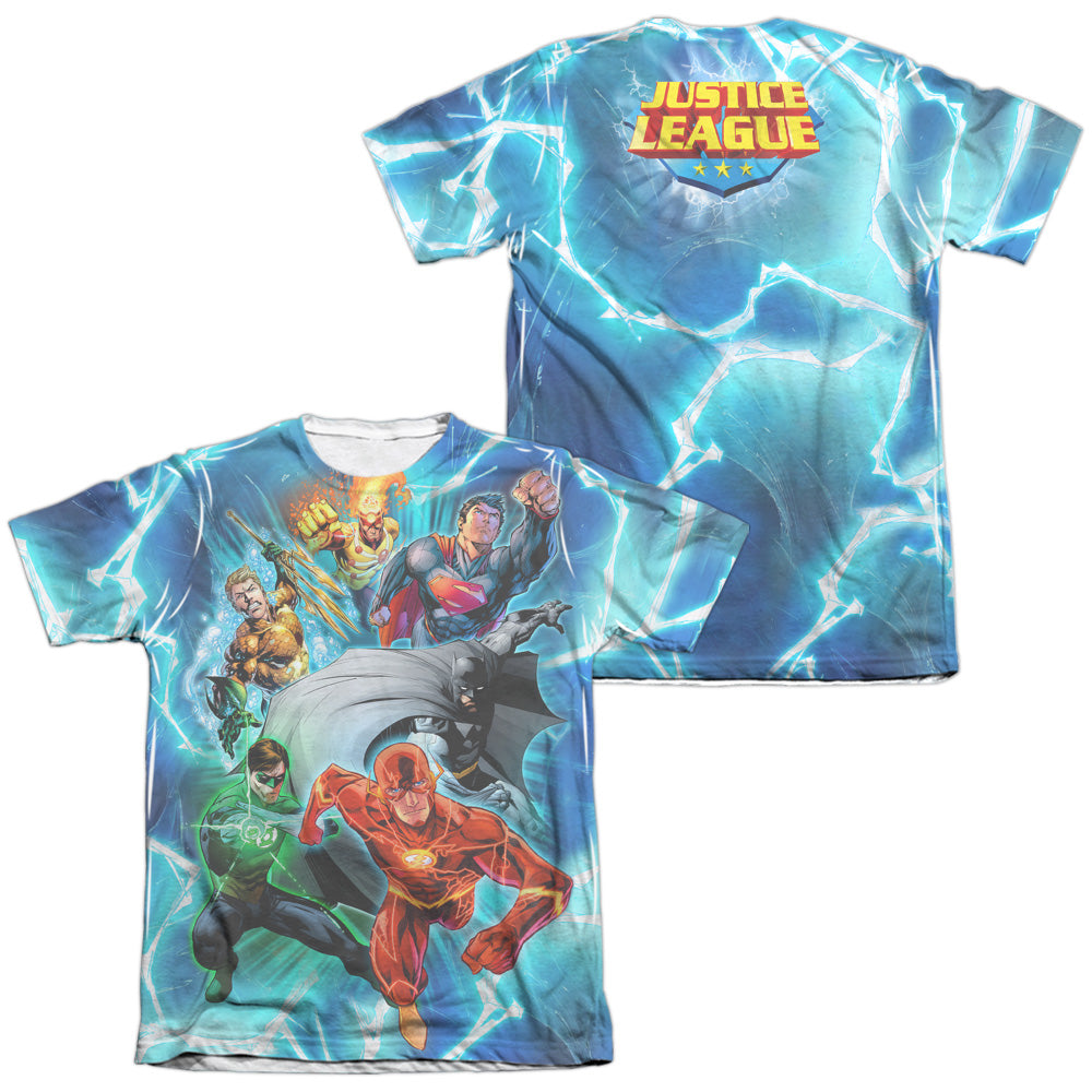 Jla - Lightning Team (Front/back Print) - Adult Poly/cotton Short Sleeve Tee - White T-shirt