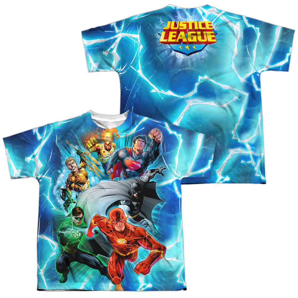 Jla - Lightning Team (Front/back Print) - Short Sleeve Youth Poly Crew - White T-shirt